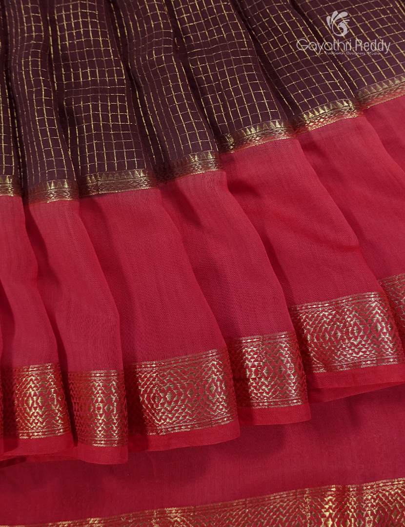 Semi Mysore Crepe Saree in Brown and Ruby Pink