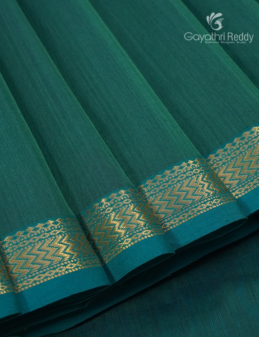 Pure Chanderi Sico Saree in Deep Peacock Green and Blue