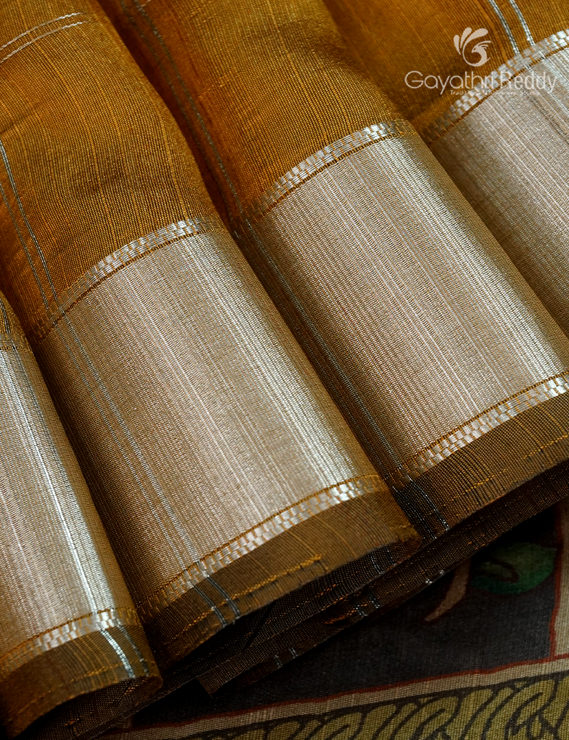 Semi Tussar Saree in Deep Mustard
