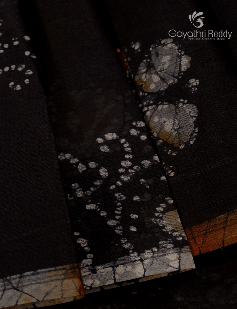 Cotton Batik Print Saree in Black