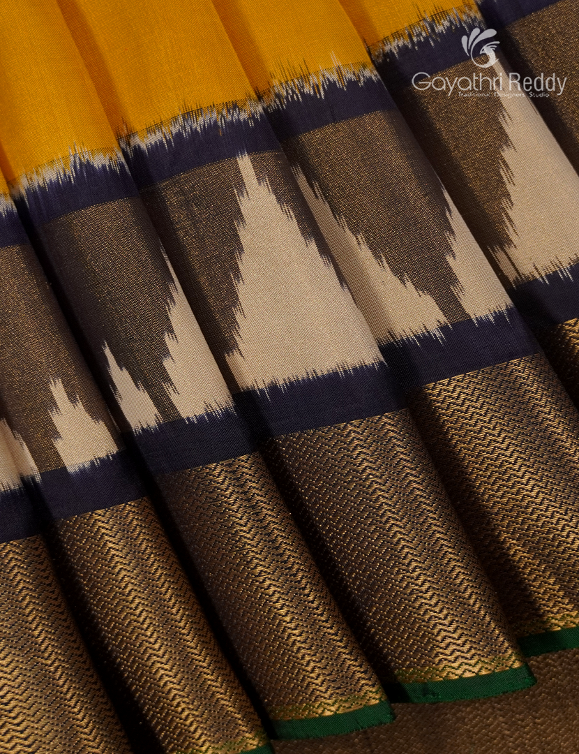 Pure Ikat Silk Saree in Yellow and Black
