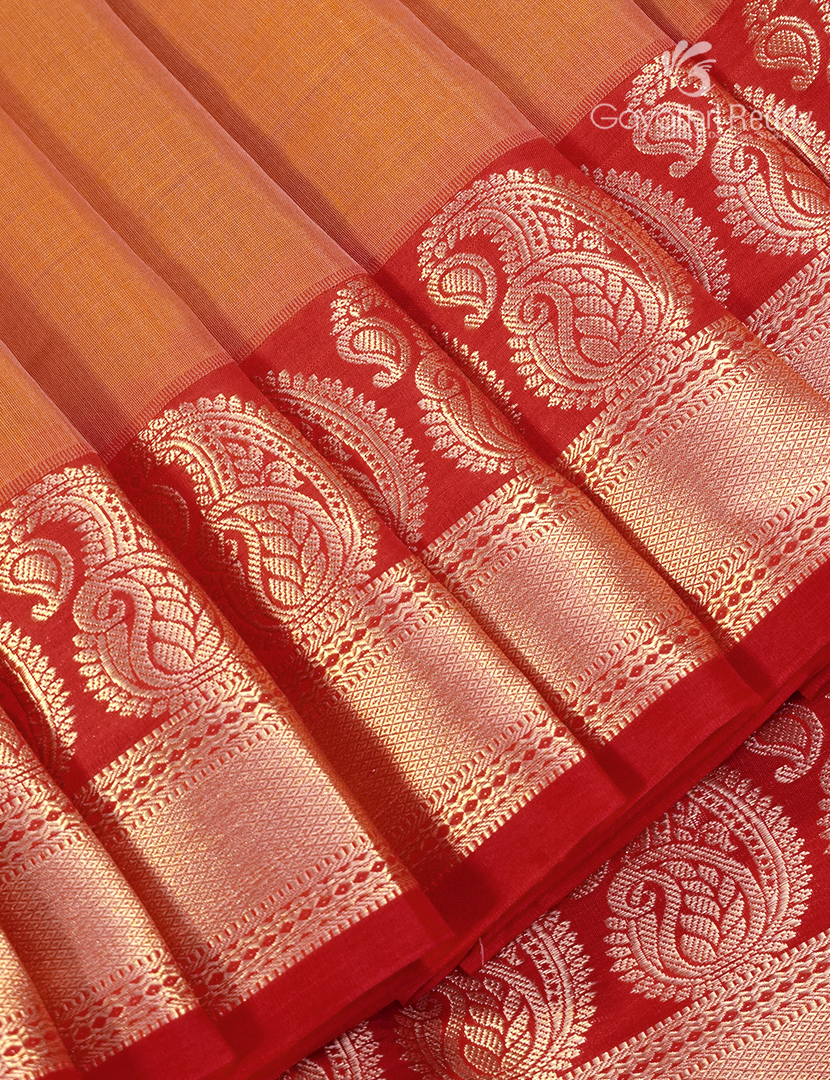 Pure Kanchi Sico Saree in Mustard and Red