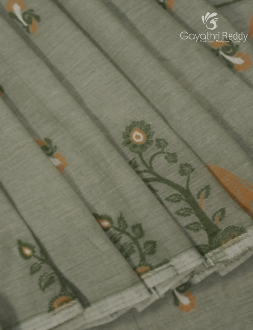 Jamdani Cotton Saree in Pista Green