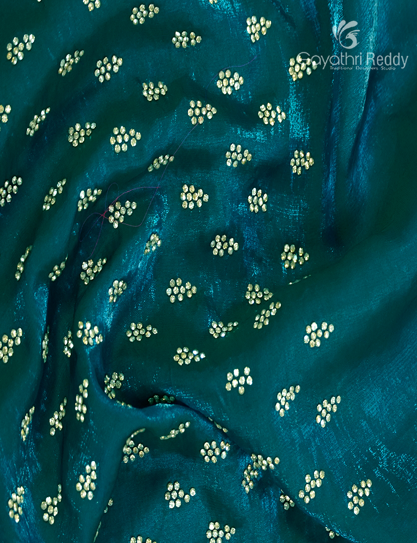 Organza Fancy Saree in Rama Green