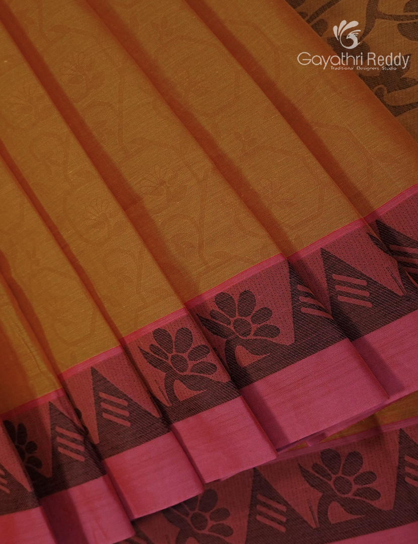 Pure Kanchi Cotton Saree in Yellow