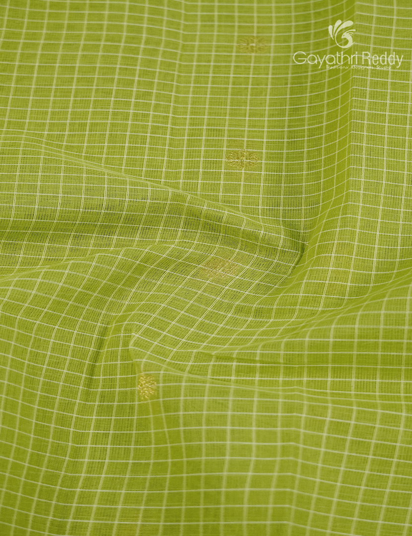 Pure Gadwal Cotton Saree in Apple Green and Black