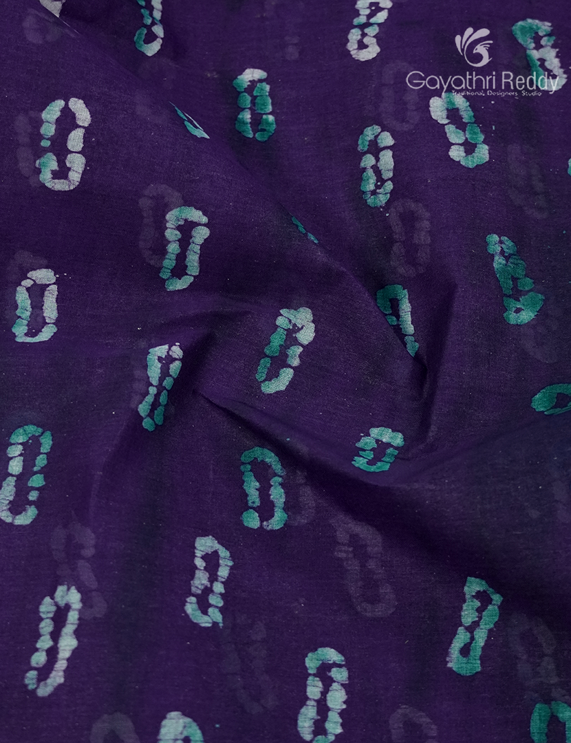 Cotton Batik Print Saree in Deep Violet