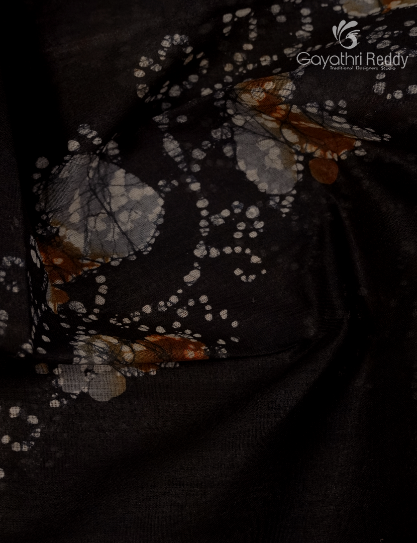 Cotton Batik Print Saree in Black