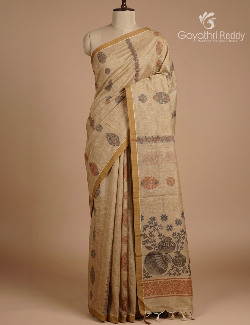 Pure Kanchi Cotton Saree in Beige