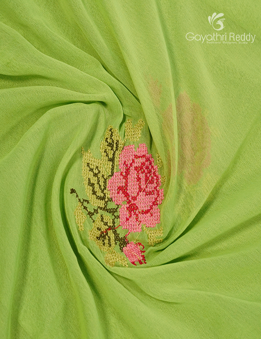 Chiffon saree in Apple Green