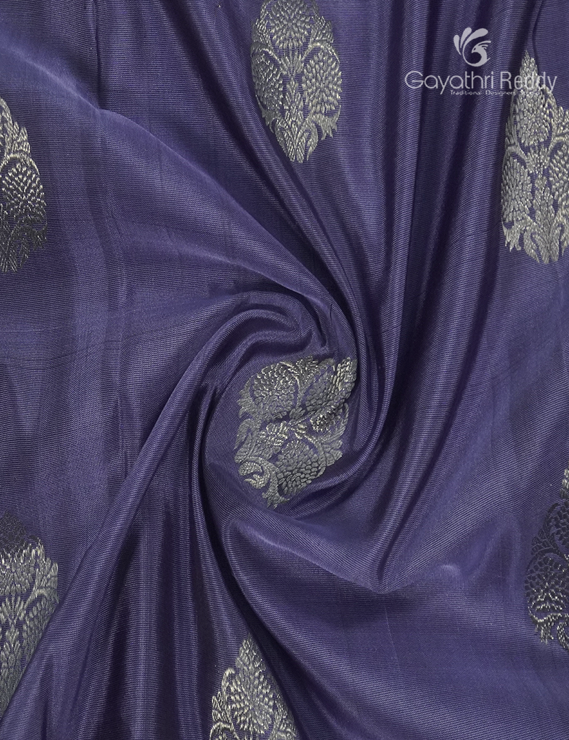 Pure Venkatagiri Silk Saree in Denim Blue and Deep Rust