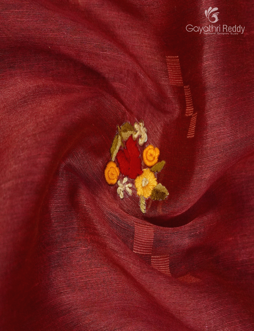 Pure Linen Saree in Deep Rust Red