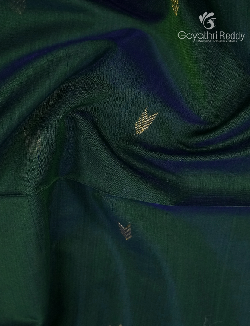 Pure Chanderi Sico Saree in Deep Bottle Green and Deep Purple