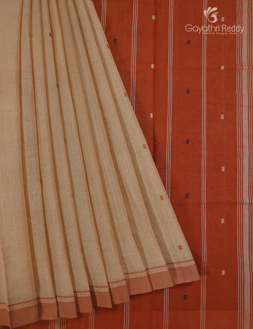 Pure Kanchi Cotton Saree in Beige and Red
