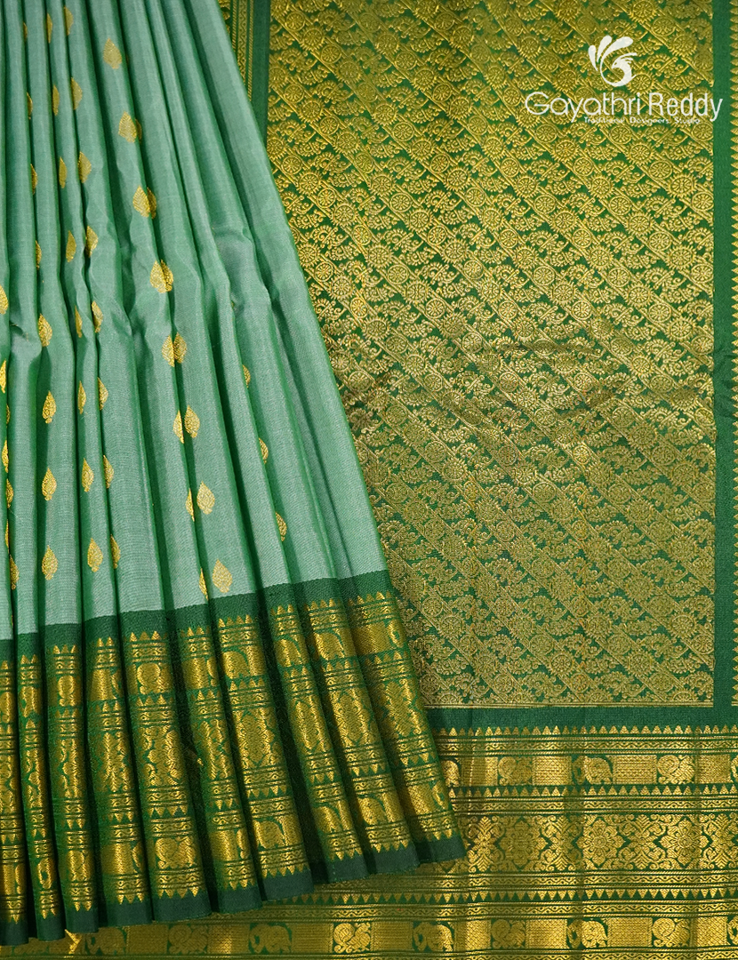 Pure Gadwal Silk Saree in Sage Green and Bottle Green