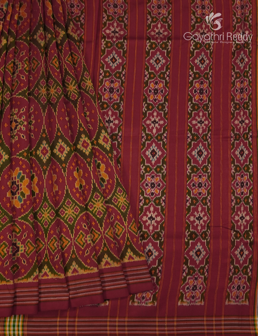 Pure Ikat Silk Saree in Rust Red