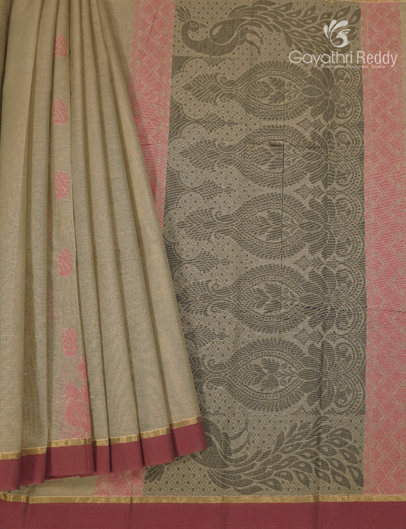 Pure Kanchi Cotton Saree in Light Beige
