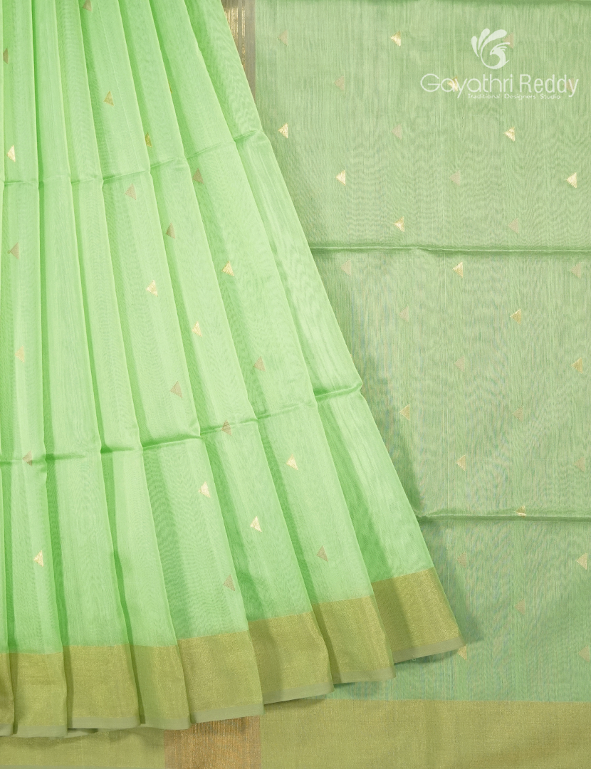 Pure Chanderi Sico Saree in Pista Green