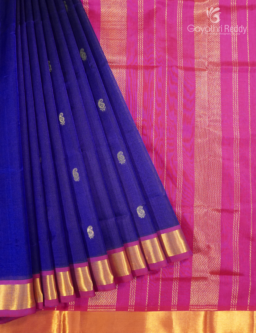 Pure Arani Sico Saree in Deep Blue and Lotus Pink