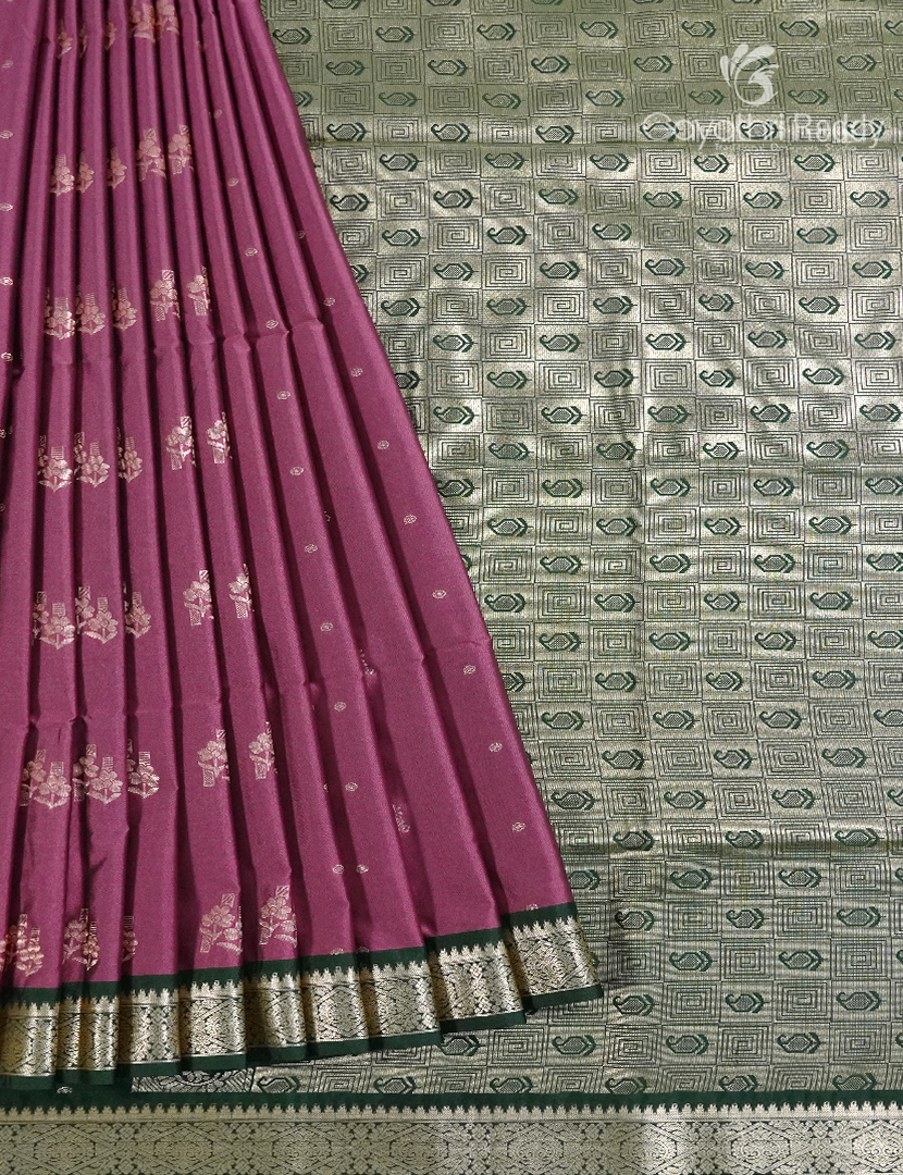 Soft Silk Saree in Deep Onion Pink and Deep Green