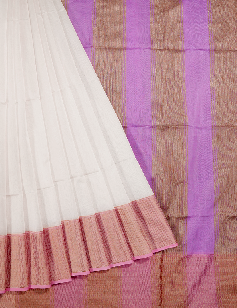 Pure Chanderi Sico Saree in Cream and Pink