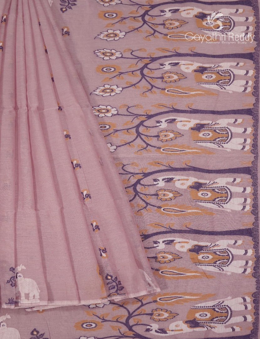 Jamdani Cotton Saree in Onion Peach