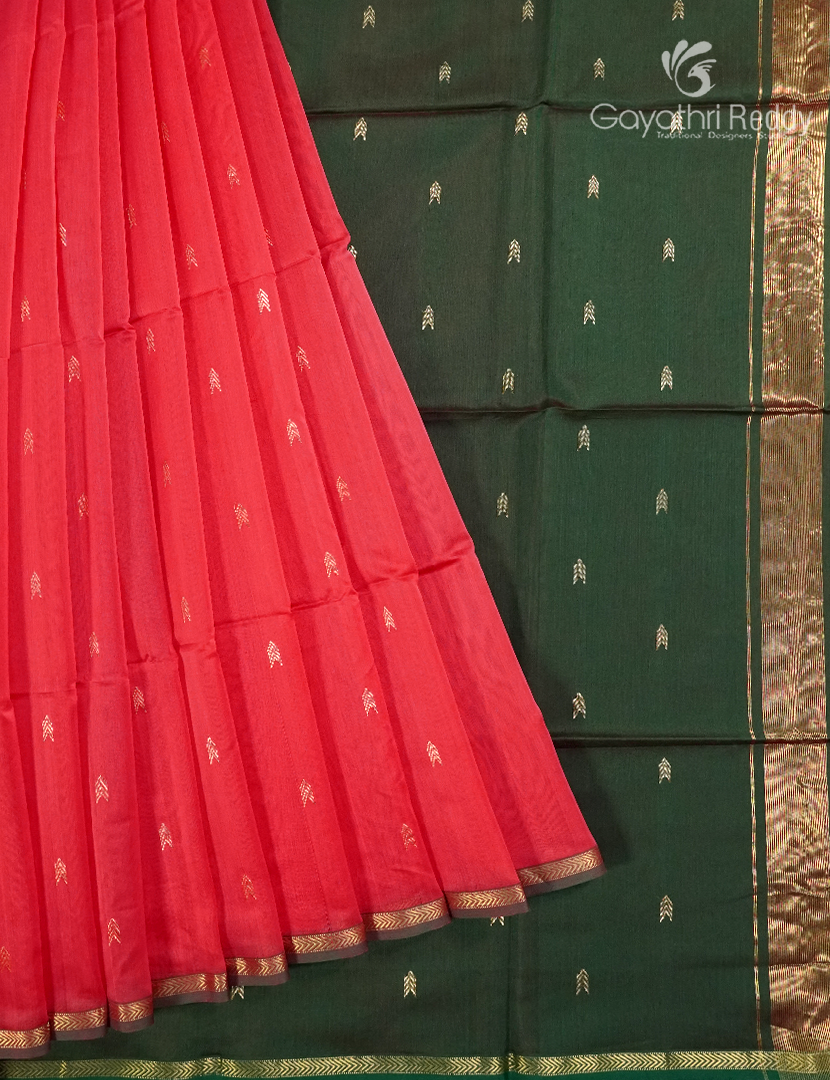 Pure Chanderi Sico Saree in Peach Pink and Deep Olive Green