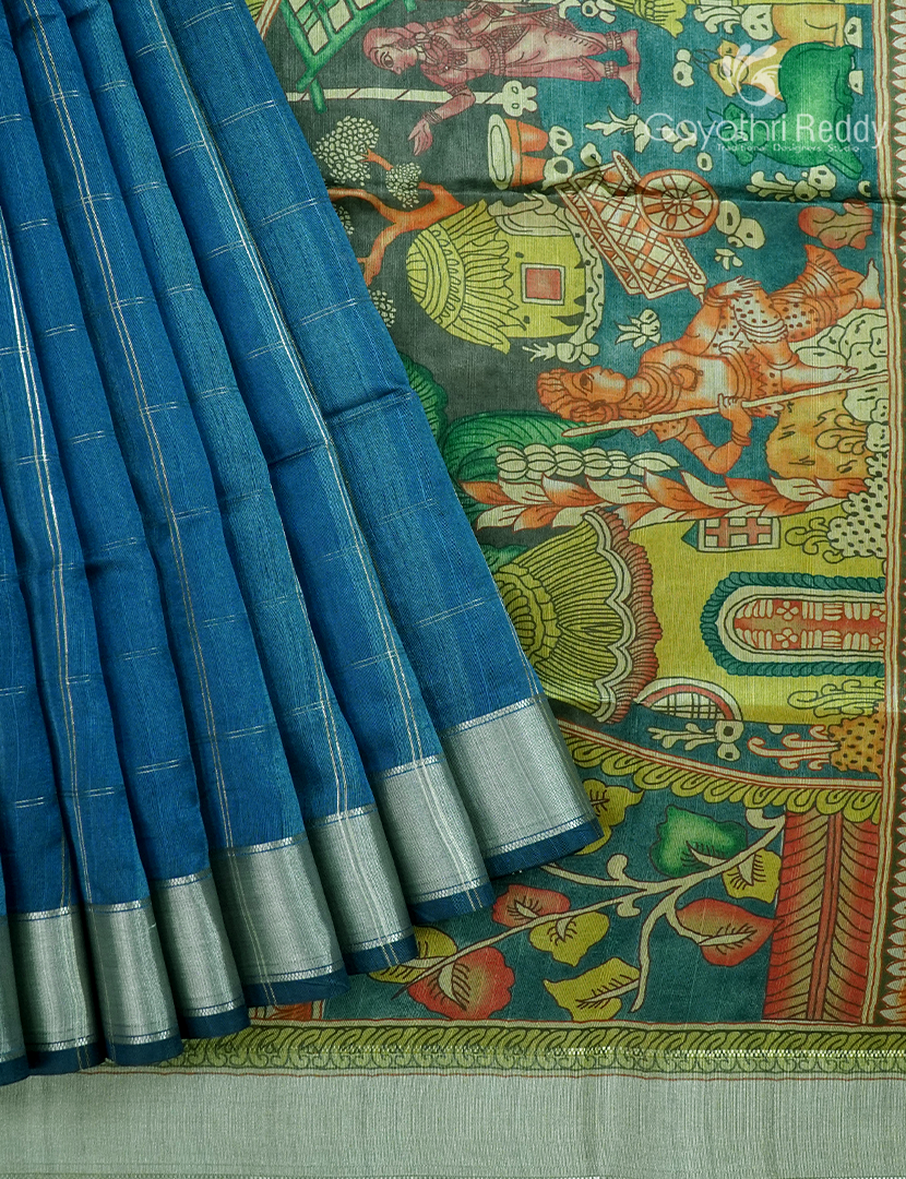 Semi Tussar Saree in Peacock Blue