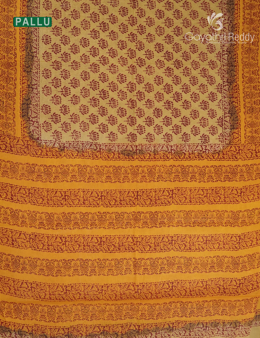 Cotton Batik Print Saree in Light henna and Mustard