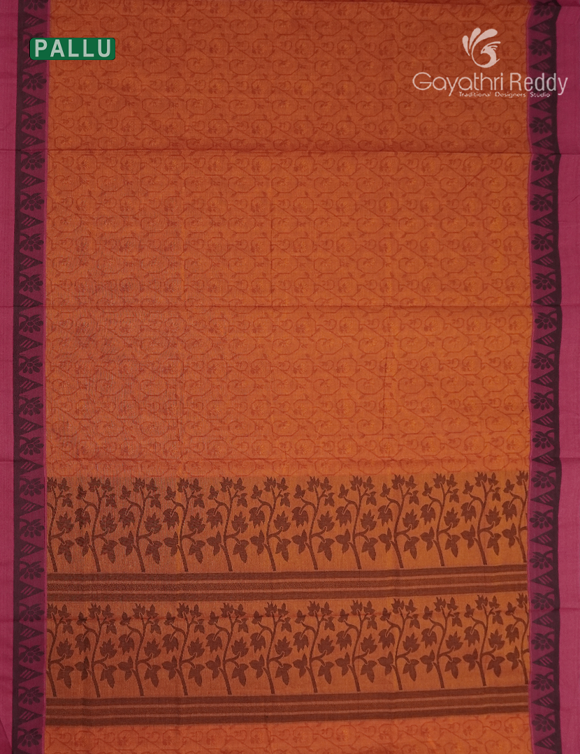 Pure Kanchi Cotton Saree in Orange