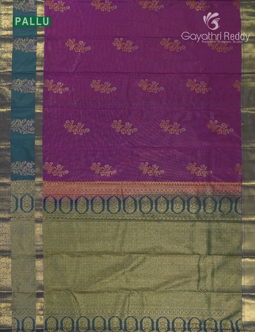 Semi Kanchipuram Silk Saree in Deep Magenta and Deep Peacock Green