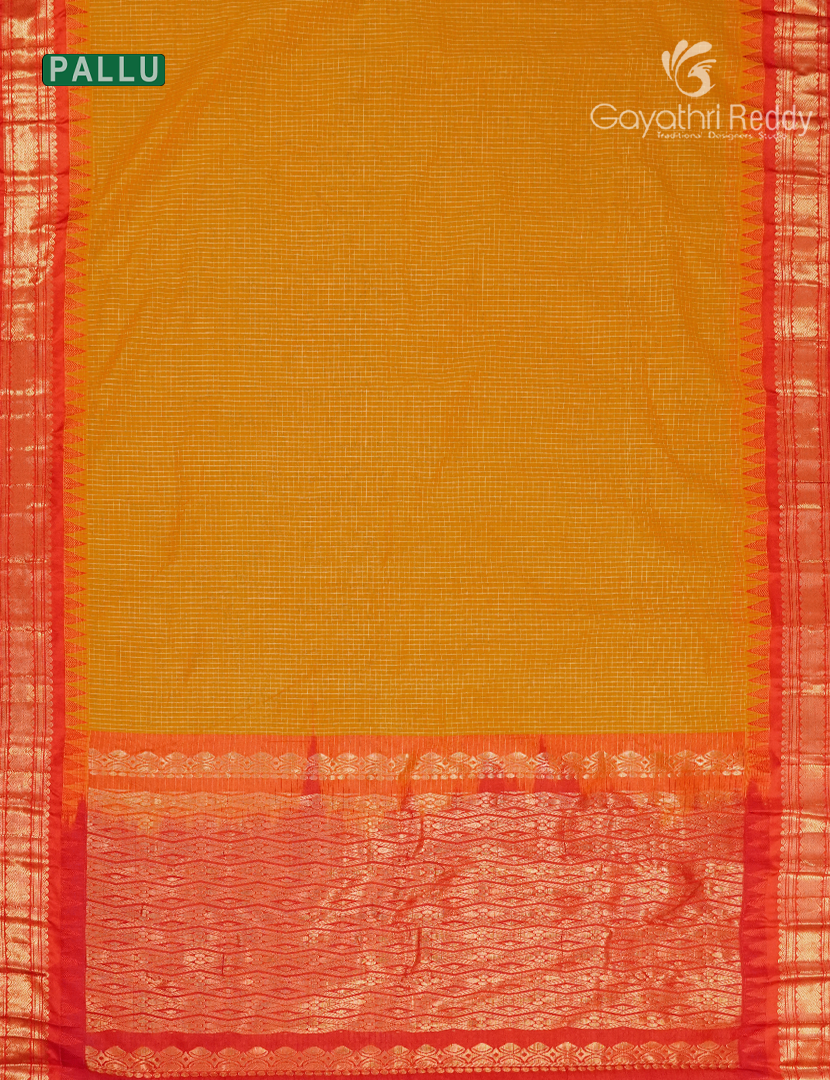 Pure Gadwal Cotton Saree in Orange and Red