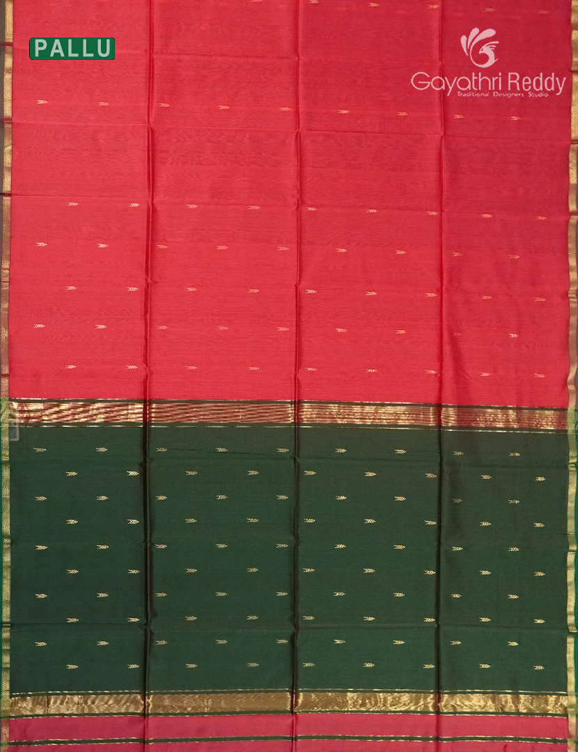 Pure Chanderi Sico Saree in Peach Pink and Deep Olive Green