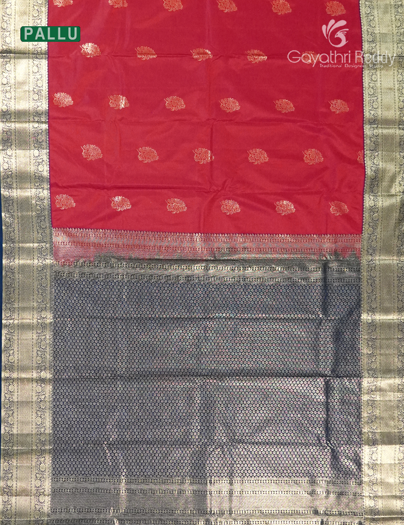 Semi Kanchipuram Silk Saree Cherry Red and Deep Peacock Blue