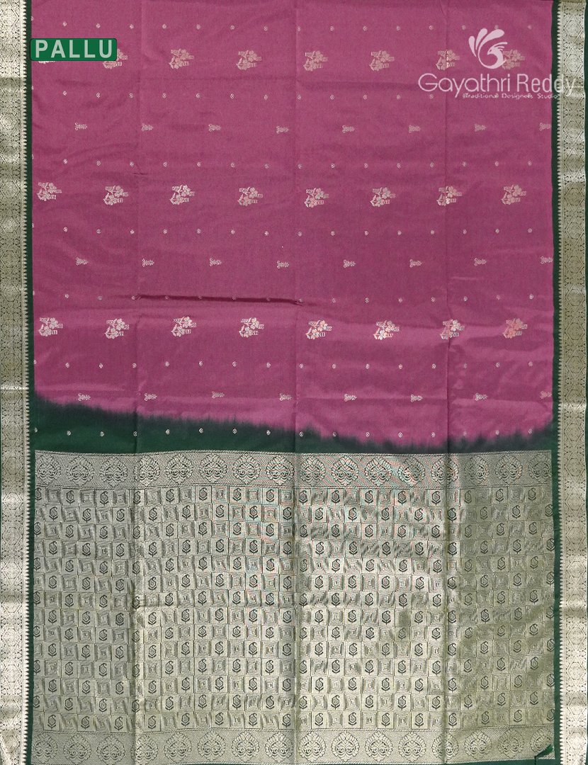 Soft Silk Saree in Deep Onion Pink and Deep Green