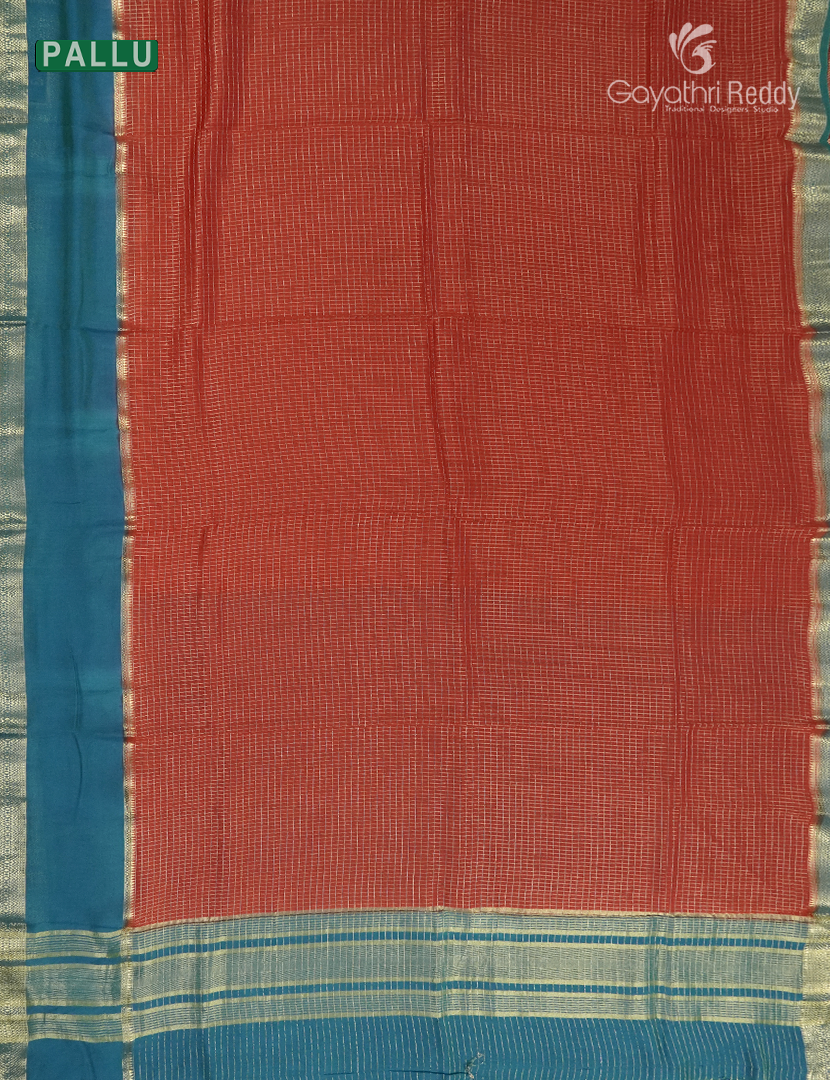 Semi Mysore Crepe Saree in Red and Peacock Blue
