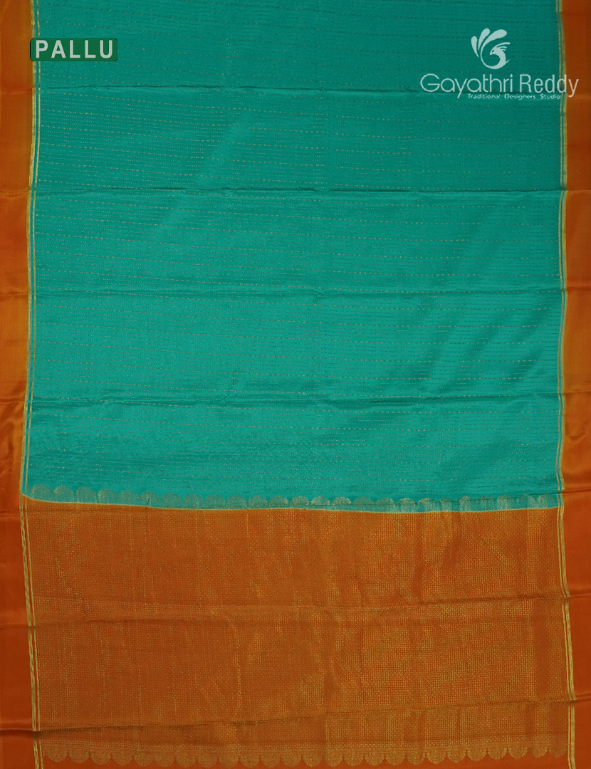 Pure Mysore Silk Saree in Sea Green and Rust Orange
