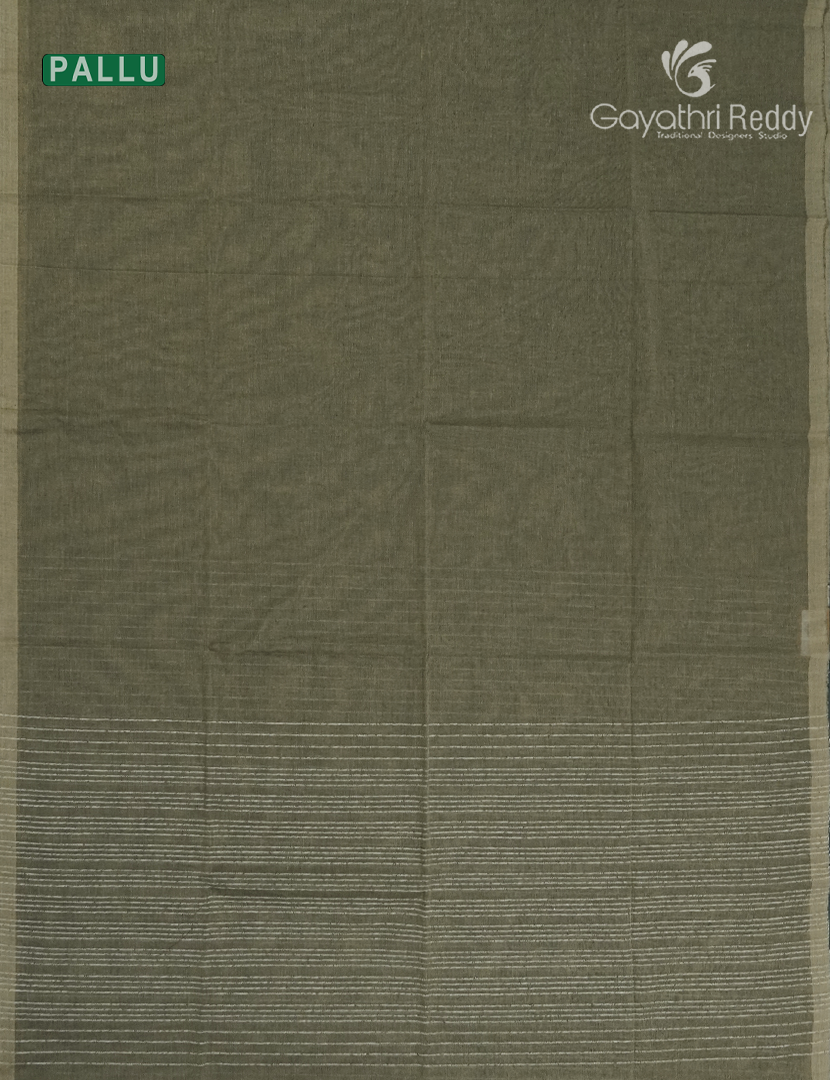 Pure Handloom Cotton Saree in Deep Olive Grey