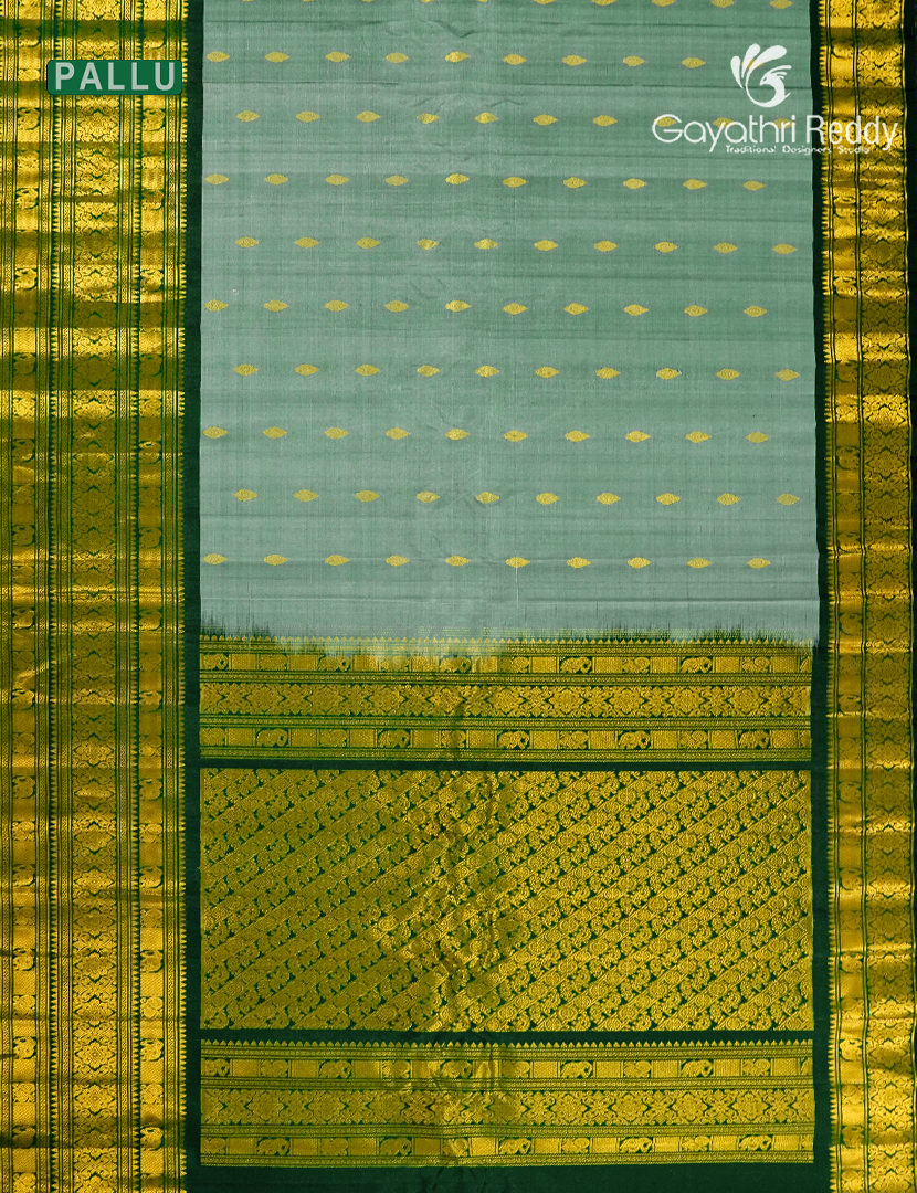 Pure Gadwal Silk Saree in Sage Green and Bottle Green