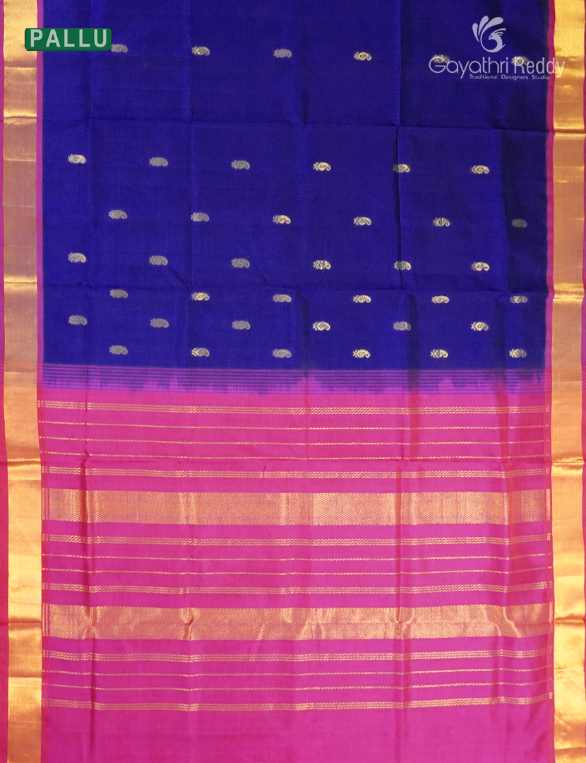 Pure Arani Sico Saree in Deep Blue and Lotus Pink