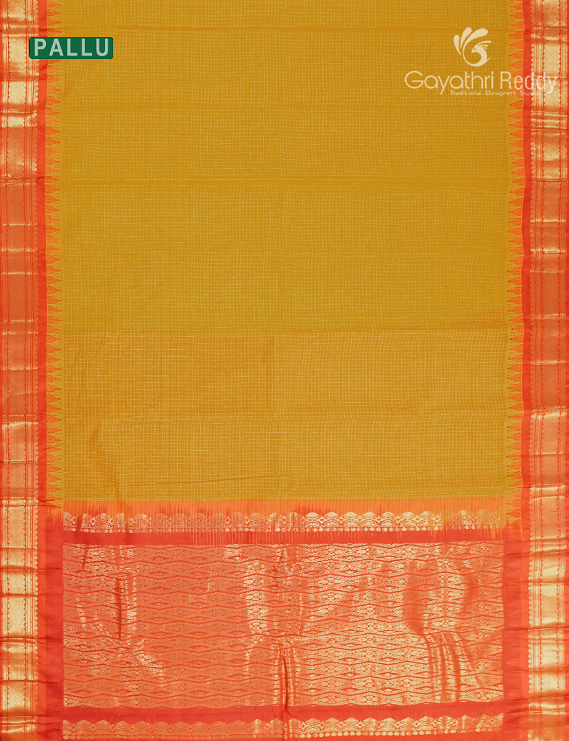 Pure Gadwal Cotton Saree in Yellow and Red