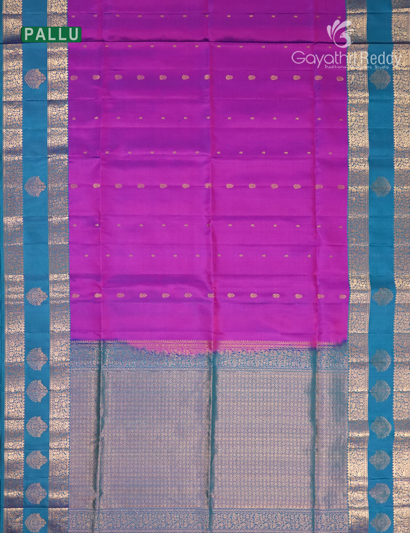 Pure Kanchi Soft Silk Saree in Dual Tone of Magenta and Teal Blue