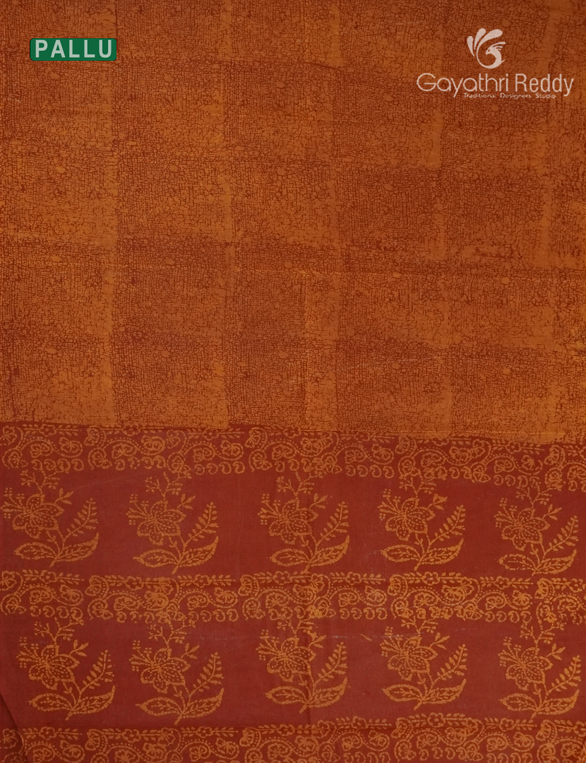 Cotton Batik Print Saree in Rust and Orange