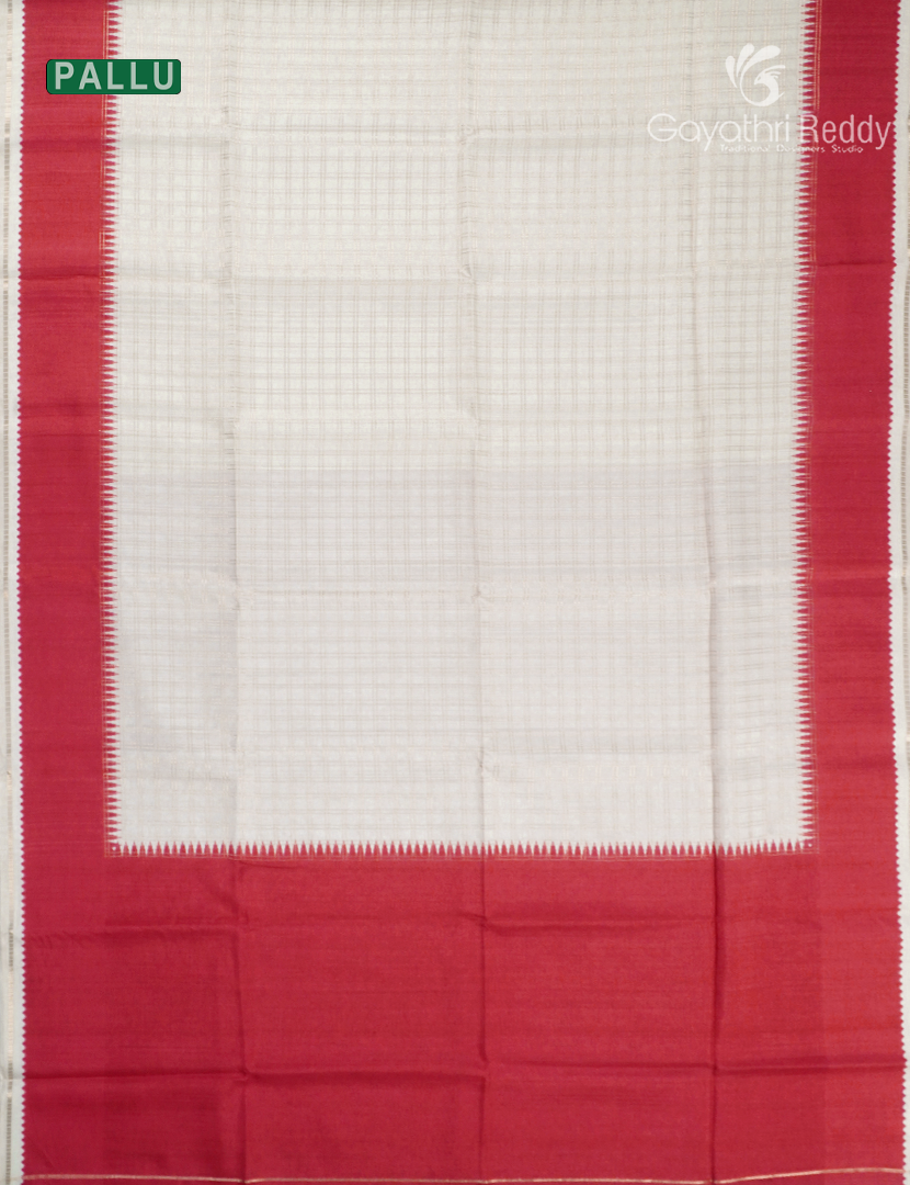 Semi Tussar Saree in Cream and Red