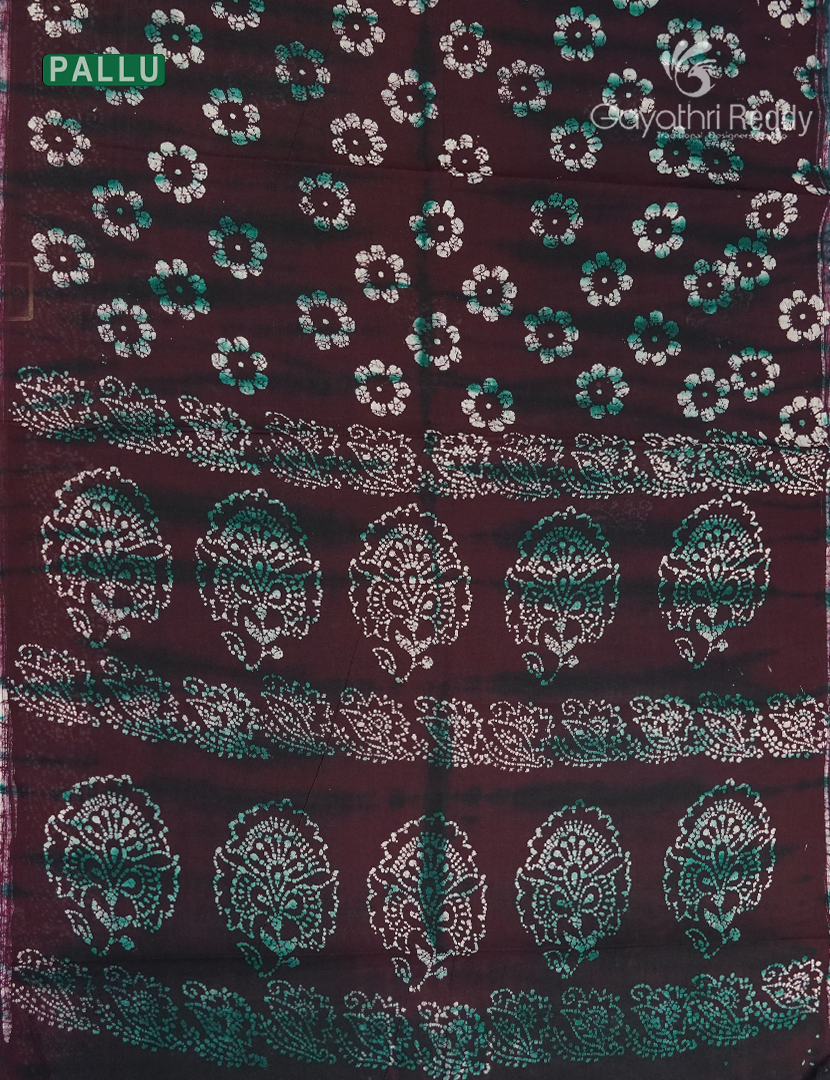 Cotton Batik Print Saree in Brown