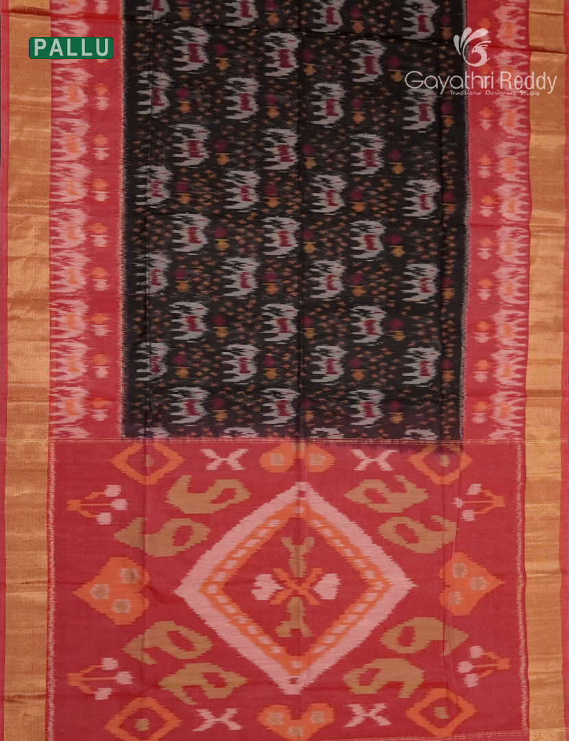 Kanchipuram Sico Saree in Black and Peachish Orange