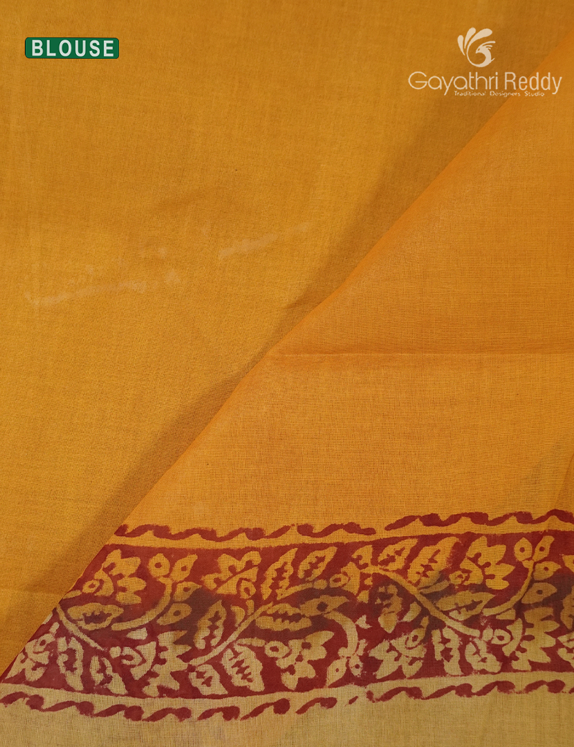 Cotton Batik Print Saree in Light henna and Mustard