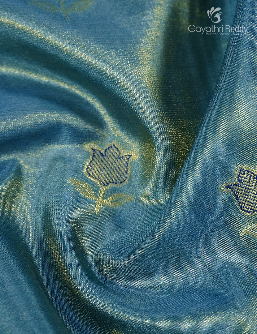 Semi Kanchipuram Silk Fancy Saree in Sea Blue and Indigo Blue