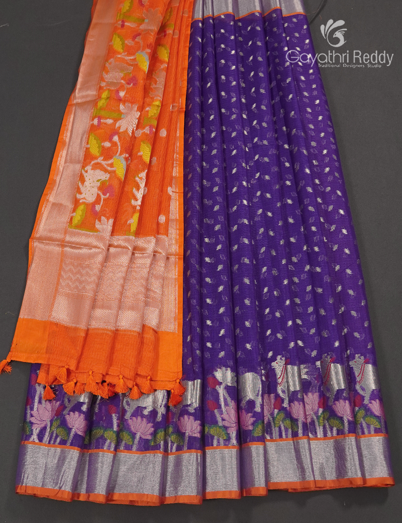 Banaras Kota Lehanga Set in Purple and Orange