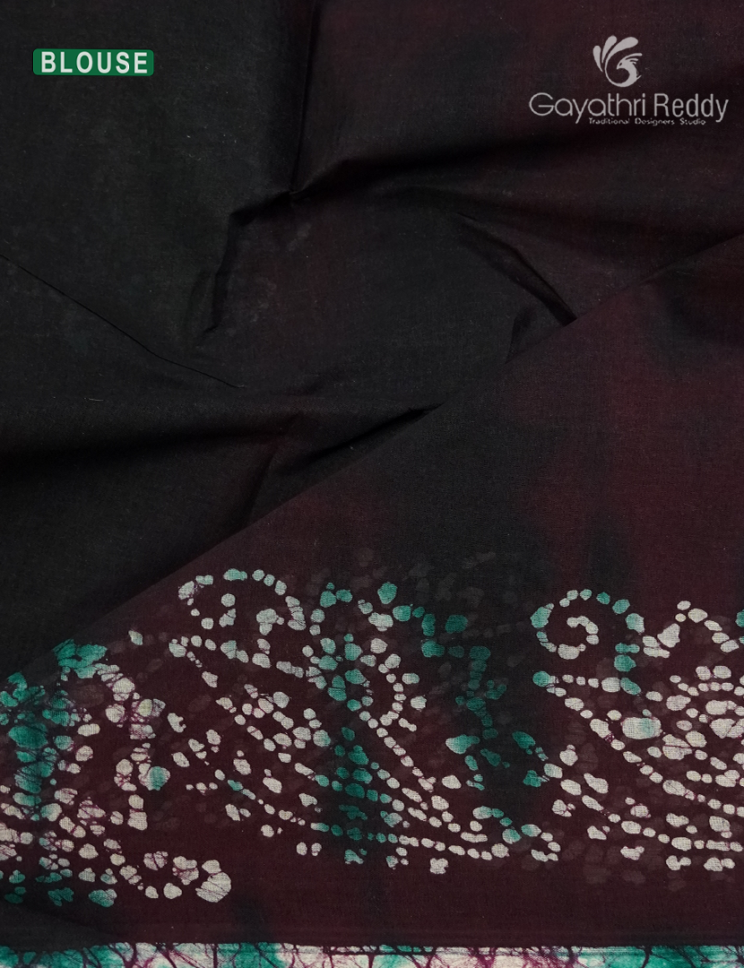 Cotton Batik Print Saree in Brown